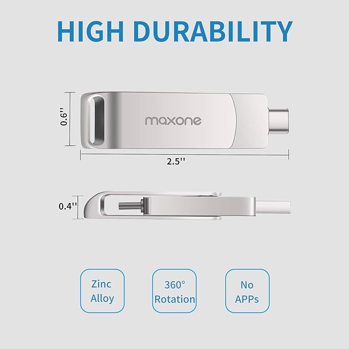 Maxone Flash Drive USB Type C Both 3.1 Tech - 2 in 1 Dual Drive Memory Stick High Speed OTG，Compatible with Android Smartphone Computer, MacBook, Chromebook Pixel (256GB)