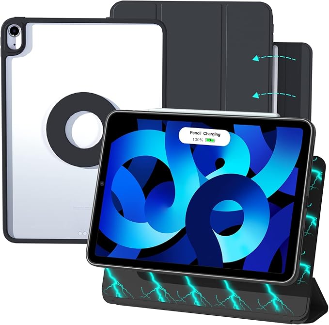 ZENLU iPad Air 10.9/11 inch Case with Removable Magnetic Folio Cover, Premium PU Leather, Multiple Angles Stand, Pencil Slot Charging Support, Full Protective Case for iPad Air 7 6 5 4 Gen (Black)