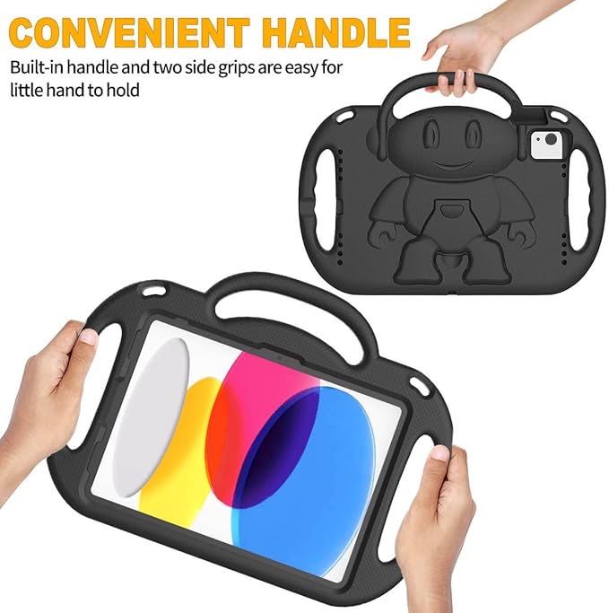 Kids Case for iPad 11th Generation (A16) 11" 2025 & 10th Gen 10.9" 2022 & iPad Air 11" 2025/2024 & Air 5th/4th Gen & Pro 11, Durable Protective Cover with Shoulder Strap Handle Stand, Black