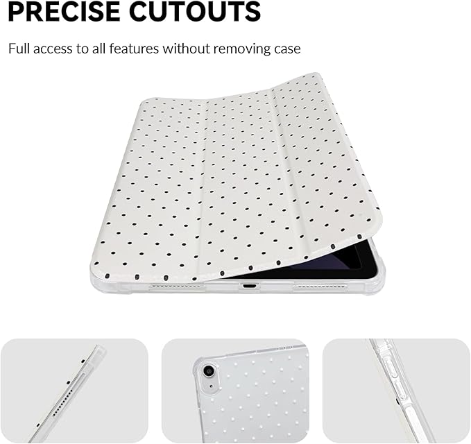 Lovmooful Compatible for iPad Air 6th 11-inch M2 (2024),iPad Air 5/4 (2022/2020 5th/4th Generation 10.9-Inch) Case with Pencil Holder Cute Polka Dot Design Soft TPU Trifold Stand Protective-White