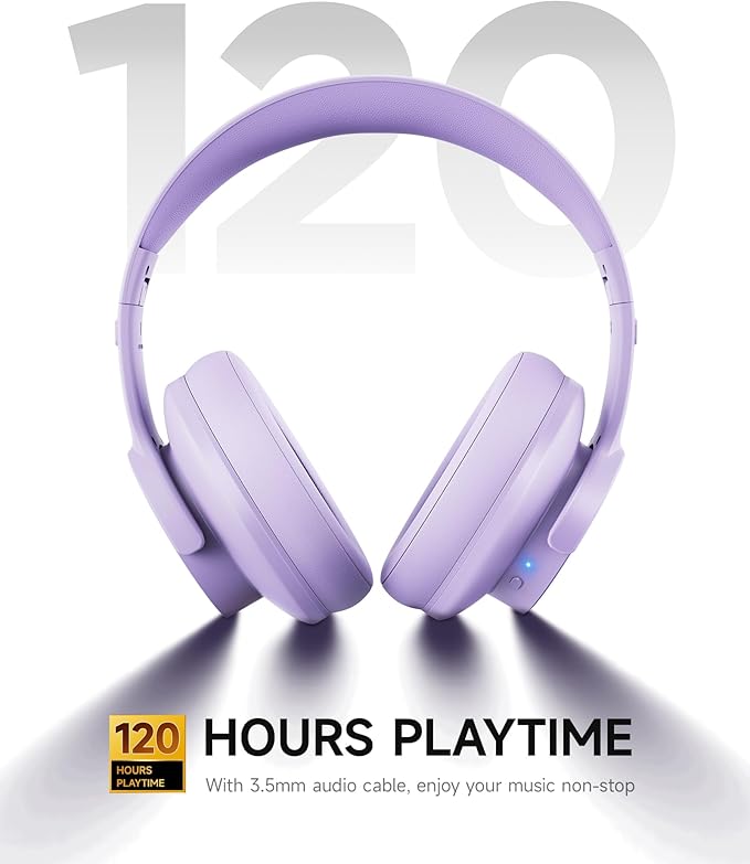 Picun B8 Headphones Wireless Bluetooth, 120H Bluetooth Headphone Over Ear with 3EQ Music Modes, Hands-Free Calls, Deep Bass Headphones for Travel Home Office Cellphone PC (Purple)