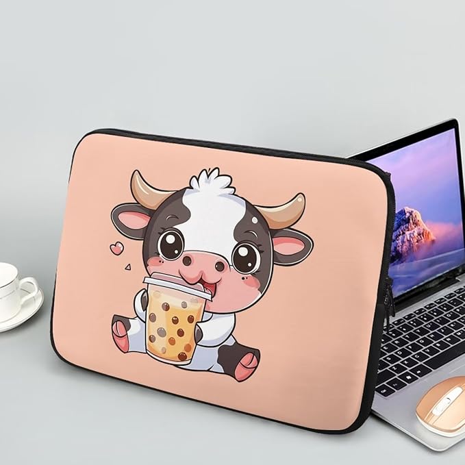 Cute Cow Laptop Protective Sleeve for Women 10 Inch Computer Sleeve Bag Zippered Pouches with Humanize Design Lap Top Case Suitable for Travel School Office Neatly Organizers