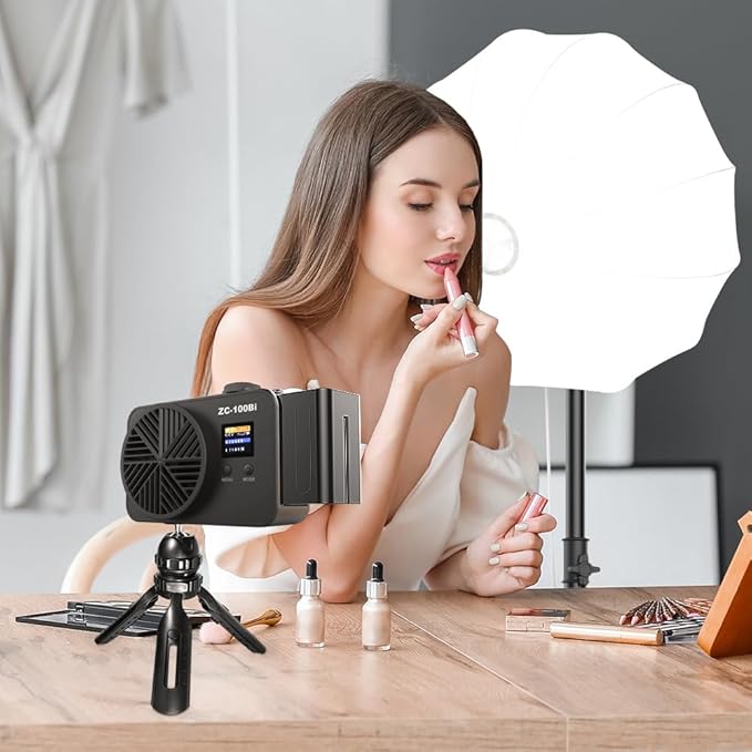 ZC-100BI 100W COB Video Light with Bowens Mount,10000Lux/m 2700K-7500K Bi-Color Camera Light with 10 Scenario Simulations Control Continuous Lighting for Photography (ZC-100bi White)