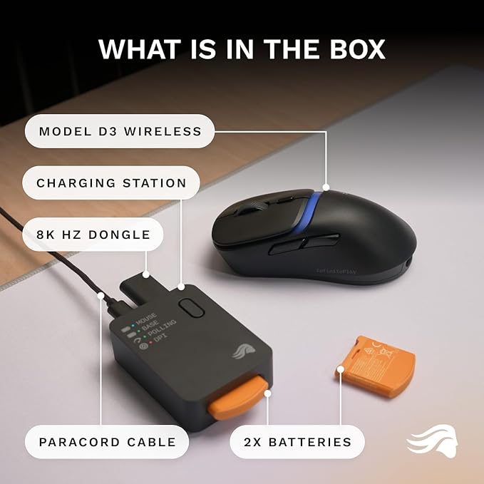 GLORIOUS Gaming Model D3 Wireless Gaming Mouse - InfinitePlay Swappable Battery, 130H Battery Life, 8k Polling, 130M Optical Switches, Ultralight 69g, 30K DPI Optical Sensor, RGB - Black
