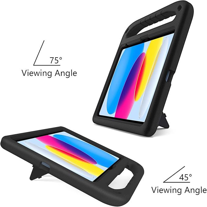 for iPad A16 Case 11th Generation 2025 11 Inch, iPad 10th Generation 10.9" 2022 Case, Kids Friendly Lighweight EVA Foam Shoulder Strap Shockproof Stand Cover for Girls Boys, Black