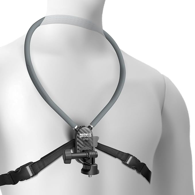 NEEWER Neck Mount Compatible with GoPro DJI Insta 360 Action Cameras, Quick Release Neck Holder with Air Cushion & Adjustable Chest Strap, Accessories Kit for POV Vlogging Video Recording, GP49