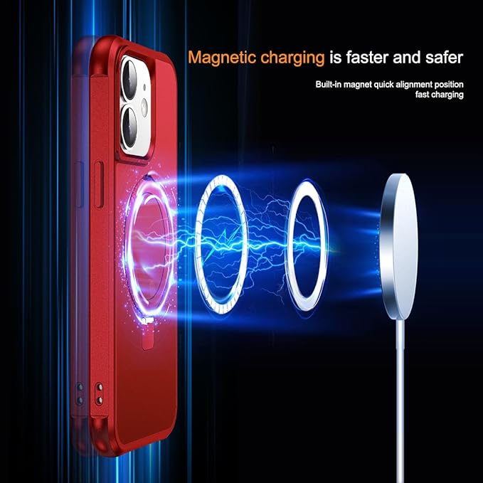 SKYLMW Compatible with iPhone 11 Case with Invisible Magnetic O-Ring Stand Military-Grade Case for iPhone 11 6.1" [Compatible with Mag-Safe][Great Grip Feeling], Red