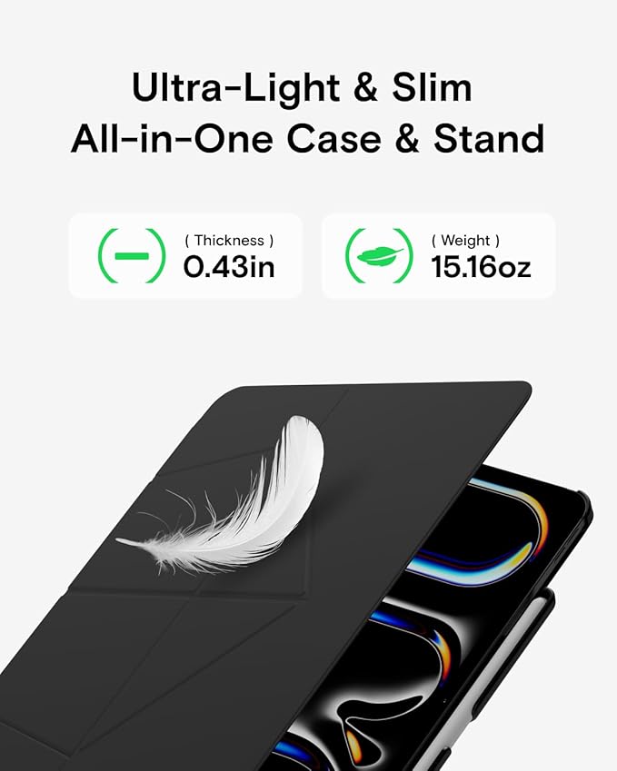 MOFT Folio Case for iPad Air 13-inch M3/M2 (2025/2024) - Silm Stand Protective Case with Detachable Pencil Holder, Multi-Angle Viewing, MOVAS Leather Cover, Auto Sleep/Wake, Jet Black