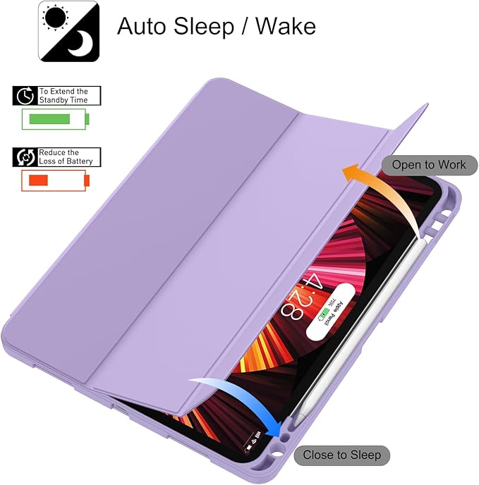 Soke for iPad Pro 11 Case (M2) 2022/2021/2020 with Pencil Holder - [Full Body Protection + Apple Pencil Charging + Auto Wake/Sleep], Soft TPU Back Cover for 2022 iPad Pro 11 inch(Lilac)