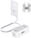 TESSAN Flat Plug Extension Cord 5 FT, Surge Protector Power Strip with 4 AC Outlets 1 USB C and 2 USB A Ports, 900 Joules Protection, Multiple Wall Outlet Extender Suitable for Office Dorm, Grey