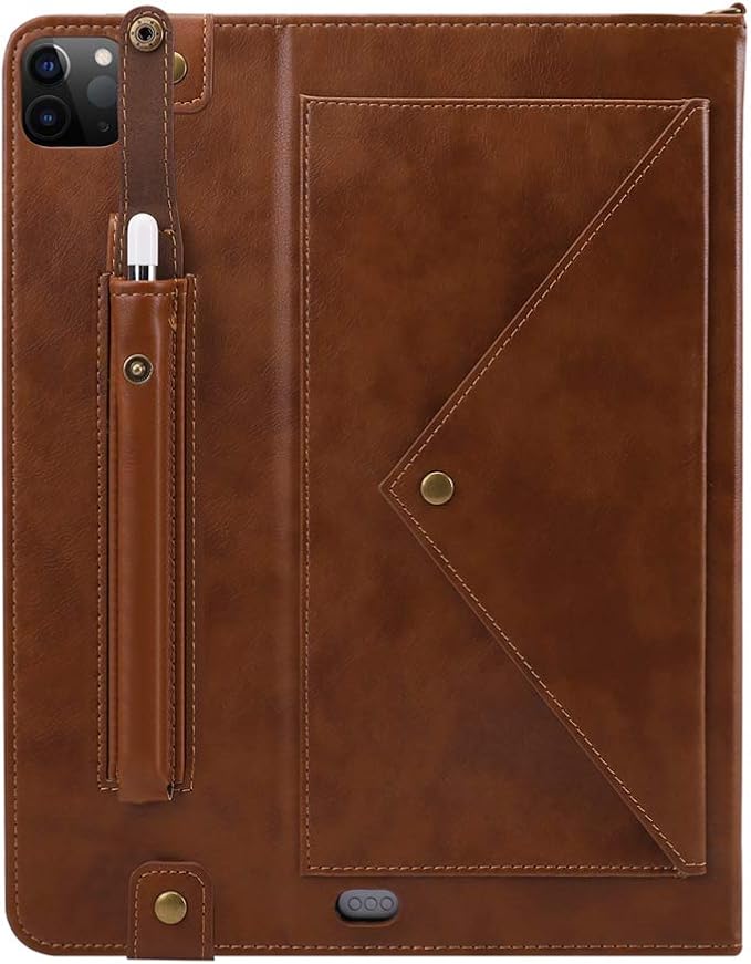 Handbag Case for iPad Pro 13-inch M5 2025/M4 2024, Techcircle Folio Stand PU Leather Crossbody Wallet Case with Pencil Holder, Hand Strap & Shoulder Strap, Coffee