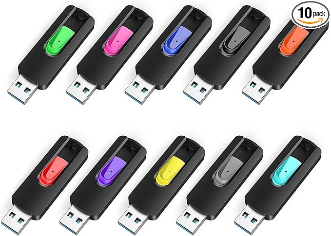 RAOYI 10 Pack 64GB USB 3.0 Flash Drives Slide Retractable Memory Stick Bulk Thumb Drive Jump Drive Zip Drive USB Sticks Data Storage Backup for PC Mac (64G, 10 Mixed Color)