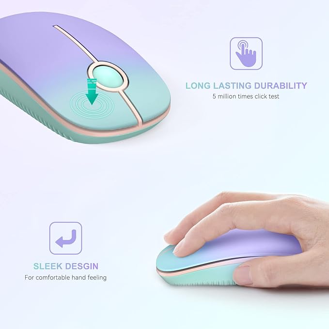 Unipows Wireless Mouse - 2.4G Slim Portable Computer Mouse with Nano Receiver, Less Noise Mobile Optical Mice for Notebook, PC, Laptop, Desktop (Gradient Mint Green)