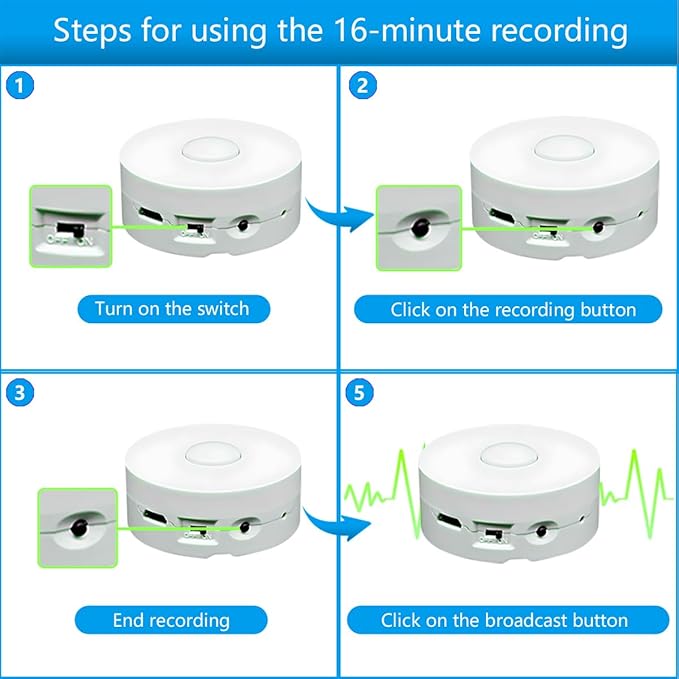 16 Minutes Voice Recorder, Record Custom Message for Crafts, Stuffed Bear, Baby Doll, and Pillow (2Pack + White)