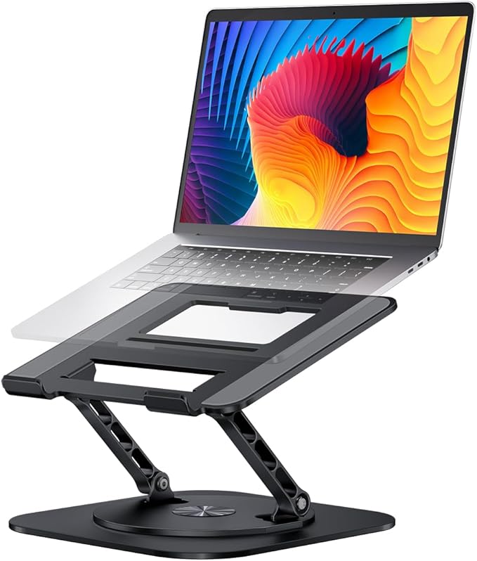 AOEVI Adjustable Laptop Stand with 360 Rotating Base, Computer Stand for Laptop Ergonimic Foldable Laptop Riser for Desk Compatible with MacBook Pro/Air Notebook up to 16 Inches, Black