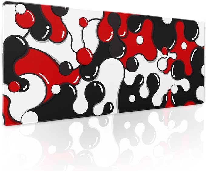Red Black White Mouse Pad Anime Cool Geometric Japanese Extended Desk Mat 80X30cm Non-Slip Rubber Base Stitched Edge Large XL Mousepad for Desk Gaming Laptop Desktop,31.5×11.8 Inch