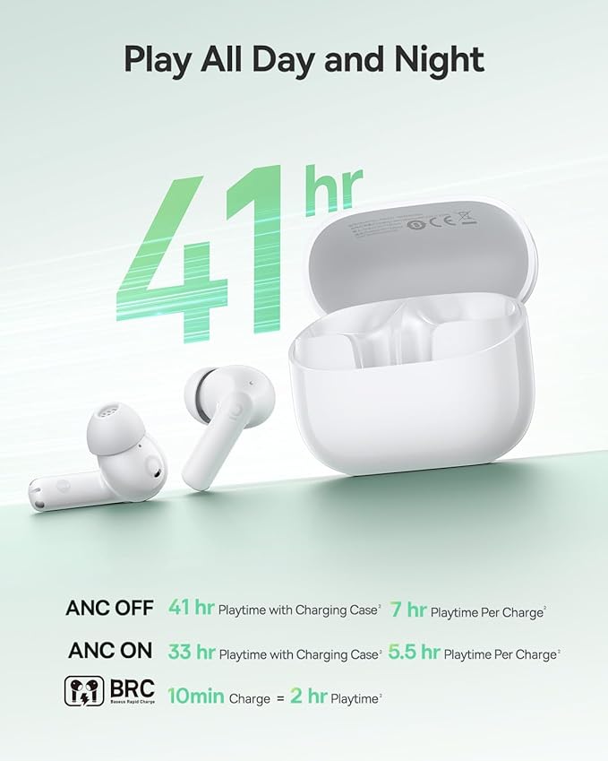 Baseus Bass BP1 NC Hybrid Active Noise Cancelling Wireless Earbuds, 12mm Super-Bass Driver, 41H Playtime, Bluetooth 6.0, IP55 Waterproof, 4-Mic AI ENC, 24 Customizable EQ
