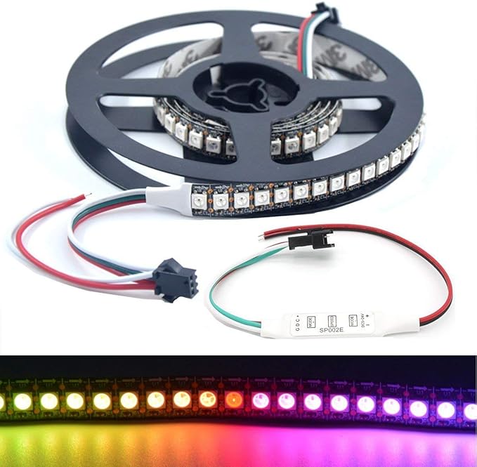 WS2812B LED Strip Lights 3.2ft 1M WS2812B 144LEDs Programmable Individual Addressable WS2811 Built-in 5050 RGB LED Strip IP30 Non-Waterproof DC5V with Mini Controller