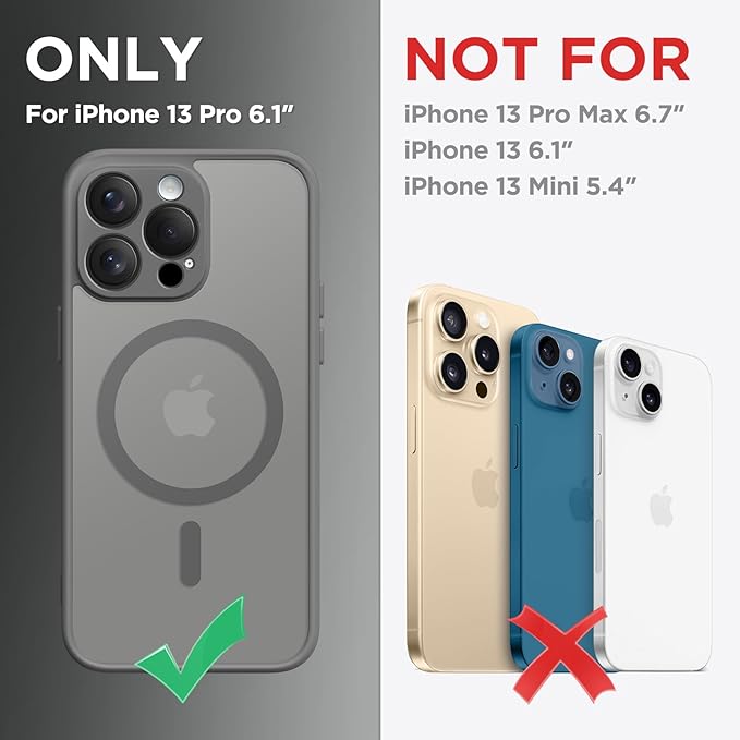 CAPRARO Magnetic for iPhone 13 Pro Case, [Compatible with MagSafe] [Full Camera Protection] Shockproof Protective Slim Translucent Matte Phone Case for iPhone 13 Pro 6.1'', Deep Grey