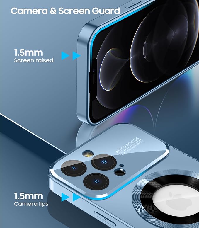 MAKAVO Magnetic for iPhone 12 Pro Case, Compatible with MagSafe, Built-in Camera Lens Protector, Logo View, Military Grade Drop Proof Phone Case Cover, Sierra Blue
