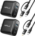 65W USB C Charger Block, MINLU GaN 3-Port Compact Fast PPS Wall Charger with 100W 2 in 1 USB-C to C/L Cable,Fast Charging for MacBook Pro/Air,iPad,iPhone 17 16 15 Series,Galaxy S25 UItra PS - 2Pack