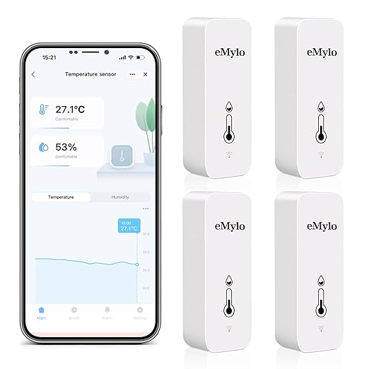 WiFi Thermometer Hygrometer, Wireless Indoor Temperature Sensor with App Alert, Free Data Storage Export, Smart Humidity Meter Monitor for Home Greenhouse, Compatible with Alexa, 4 PCS (with Battery)
