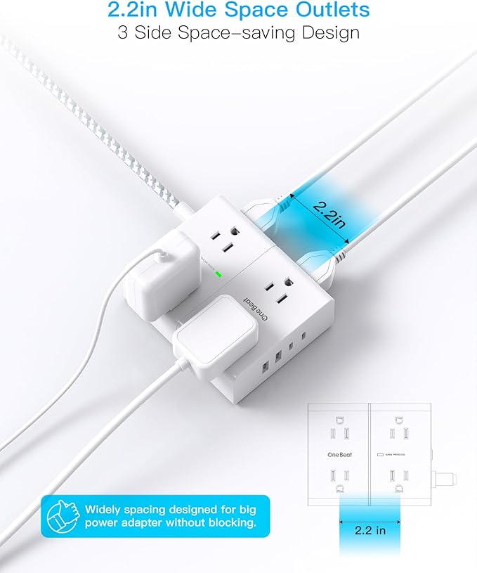 Surge Protector Power Strip 15 Ft Cord, Ultra Thin Flat Extension Cord with 8 Outlets 4 USB Ports(2 USB C), Flat Plug Power Strip, 15 Ft Long Braided Power Cord for Home, Office, Dorm Room Essentials