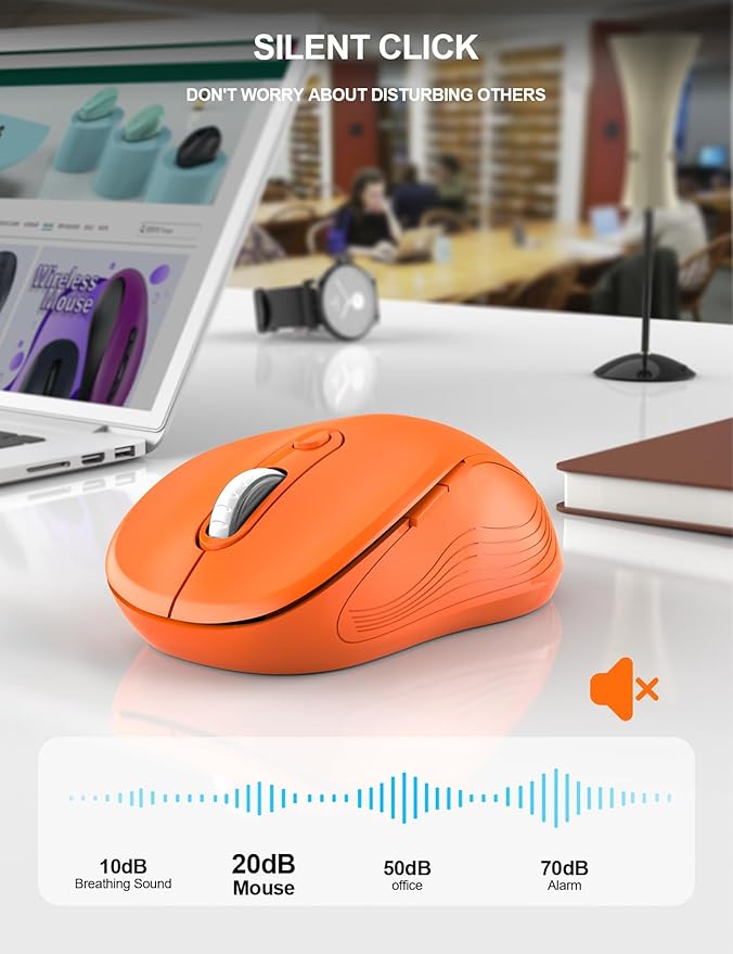 Trueque Wireless Mouse for Laptop, 2.4GHz Ergonomic Computer Mouse with Back & Forward Buttons, 3 Adjustable DPI Levels, 6 Buttons, Optical USB Cordless Mice for Windows PC, M01 (Orange)