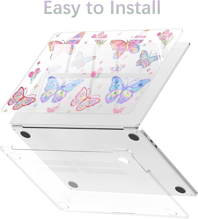 Compatible with MacBook Pro 13 inch Case M2 2025, 2024-2016 A2338 M1 A2251 A2289 A2159 A1989 A1708 A1706, Cute Butterfly Flower Protective Hard Shell Clear Cover for Mac Pro 13