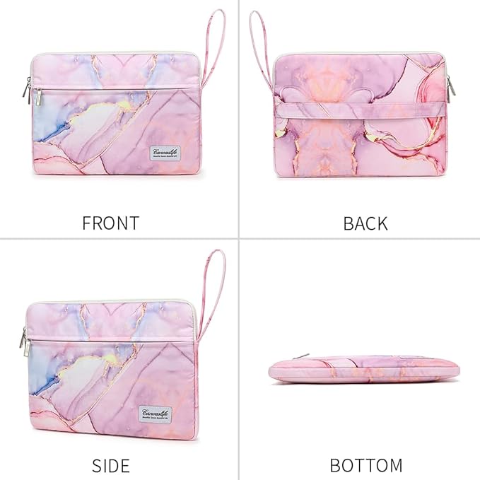 Canvaslife Laptop Sleeve Case Cover with Pocket for MacBook Pro 14 inch and 14 inch-14.4 inch HP, Lenovo, Dell, ASUS, Acer Notebook Computer (New Pink Marble)
