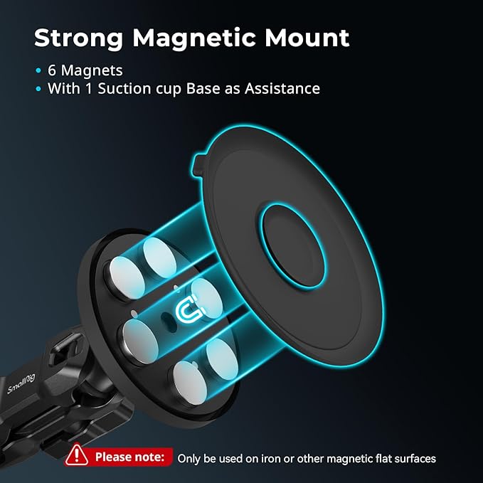 SMALLRIG Magnetic Mount for GoPro Hero 13/12/11, Powerful Camera Car Mount Outside with 360° Rotation Ball Head Magic Arm, for DJI OSMO 360/Nano/Action 6/5 Pro/4, for Insta360 X5/X4/X3/Ace Pro 2