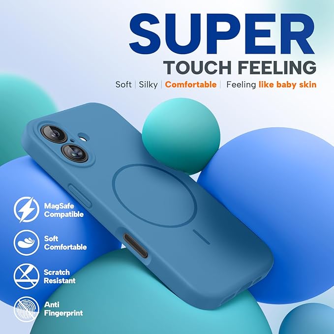 Miracase Compatible with iPhone 16 Case, [Soft Anti-Scratch Microfiber Lining], Compatible with MagSafe, Liquid Silicone Case Shockproof Drop Protection Phone Case for 16,Capri Blue
