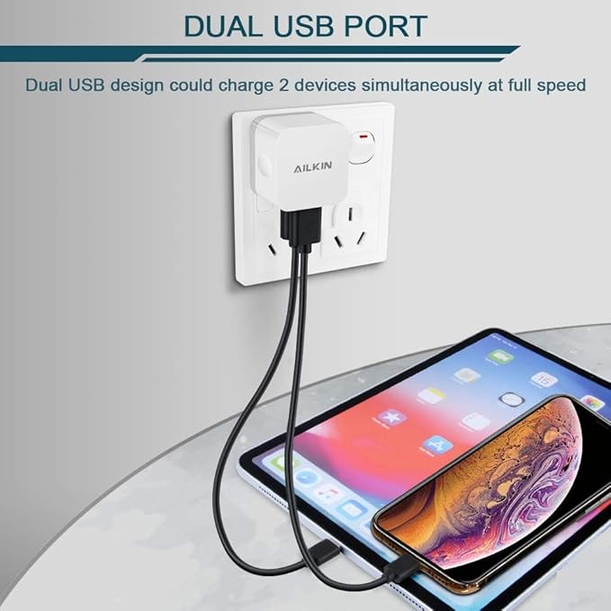 3Pack USB Wall Charger Plug, AILKIN 2.4A Dual Port USB Adapter Power Cube Fast Charging Station Box Base for iPhone 17 Air 16e 16 15 14 13 12 Pro Max SE 11 XR XS X/8, Samsung, Phones Charge Block