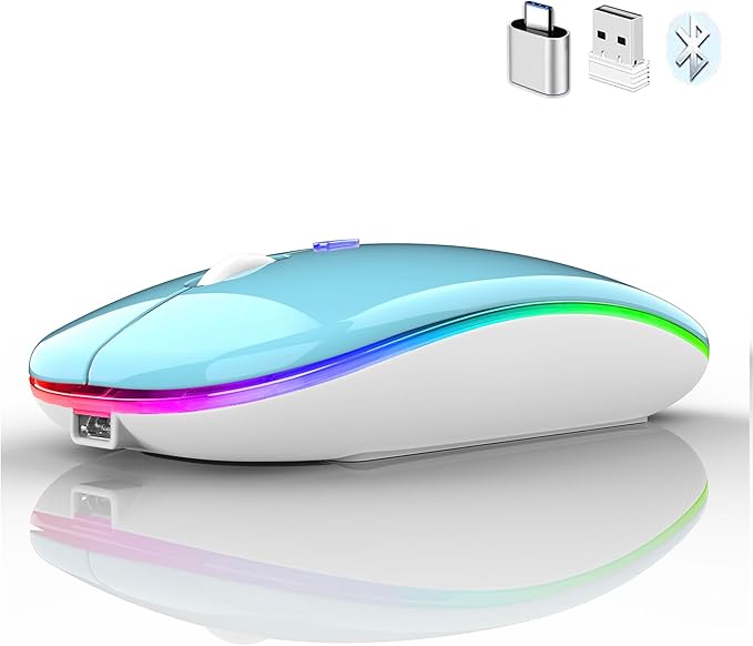 PEIBO Bluetooth Wireless Mouse for Laptop mac MacBook ipad MacBook air MacBook pro pc Desktop Computer Windows Chromebook Notebook (Blue White)