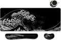 MIBITRI Keyboard Mouse Pad Set, Extended Gaming Mouse Pad+Ergonomics Keyboard Wrist Rest Support, Memory Foam, Easy Typing Pain Relief, 4Pcs XXL Ultra Thick Desk Mat, Japanese Wave