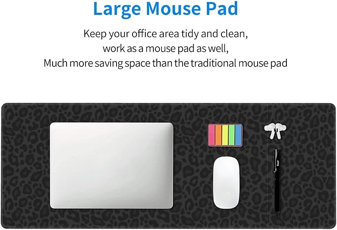 Black Leopard Print XL Large Mouse Pad with Stitched Edges Long Non-Slip Rubber Base Mousepad Laptop Keyboard Mat Desk Pad for Office Home Desk Decor, 31.5" X 11.8"