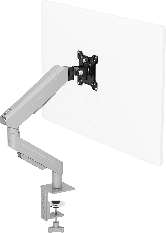THEARK Single Monitor Desk Mount 17"-32" Screens - Adjustable Gas Spring Monitor Arm Computer Monitor Stand up to 19.8 lbs,VESA Arm Desk Mount with C-Clamp and Grommet Base,VESA 75x75/100x100mm,Silver