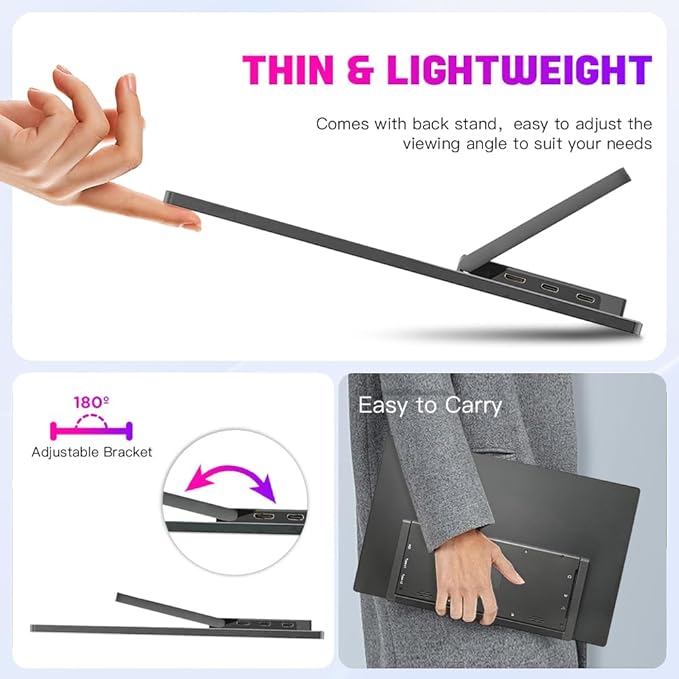 13.3 inch 4K 3840x2160 IPS Secondary Screen Portable Monitor 100% sRGB USB C HDMI Touch Small Computer Display for Gaming PC Laptop Drawing