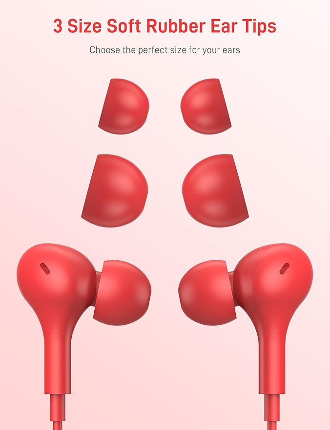 iMangoo for Apple USB C Wired Headphones, Hi-Fi Sound Corded Earbuds, Ergonomic Small in Ear Buds for iPhone 17 Pro Max/17e/16 Plus/16e/15, for Samsung S26/S25 Ultra/for Pixel Type C Earphones Red