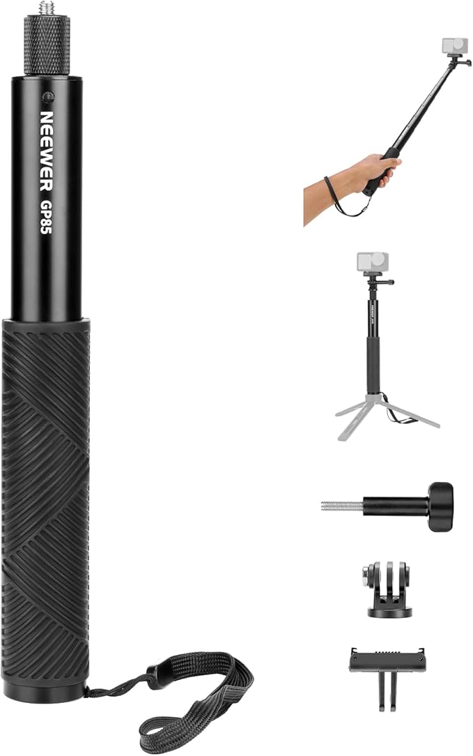 NEEWER Extension Rod Kit Compatible with DJI OSMO Action 5 Pro 4 3 GoPro Insta360 AKASO, 47.6" Invisible Selfie Stick, Action Camera Adapter & Magnetic Quick Release Mount for Video Recording, GP-85