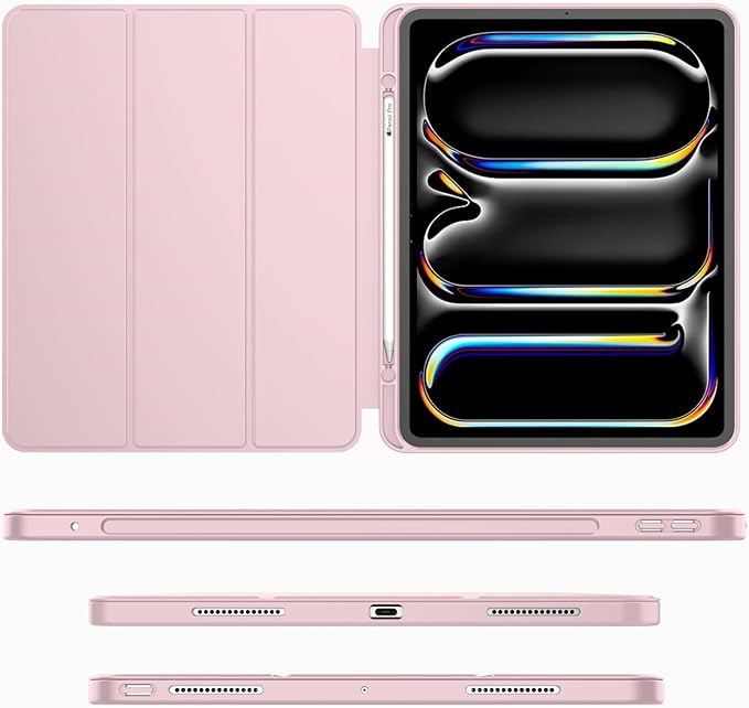 iMieet iPad Pro 13 Inch Case (M5/M4) 2025/2024 with Pencil Holder, Trifold Stand Smart Case with Soft TPU Back, Auto Wake/Sleep (Pink)