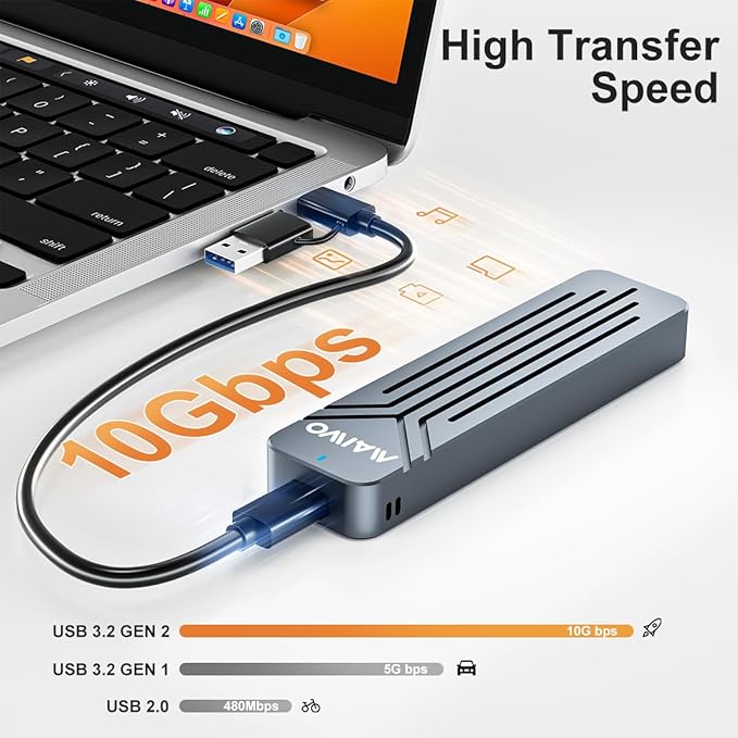 MAIWO M.2 NVMe SSD Enclosure 10Gbps, USB 3.2 GEN2 Support UASP Trim, 8TB Capacity, Aluminium USB C NVMe Reader for 2230/2242/2260/2280 M-Key