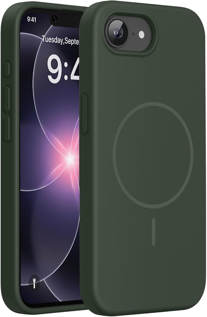 Miracase Magnetic for iPhone 17e Case & iPhone 16e Case, [Soft Anti-Scratch Microfiber Lining], Compatible with MagSafe, Silicone Shockproof Protection Phone Case for iPhone 17e/16e, Dark Green