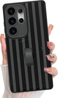 KANGHAR Compatible with Samsung Galaxy S25 Ultra Case, Support for MagSafe, Silicone Stripes Cute Pattern, Wristband Kickstand Camera Protection Soft Slim Cover for Girls Women -Black