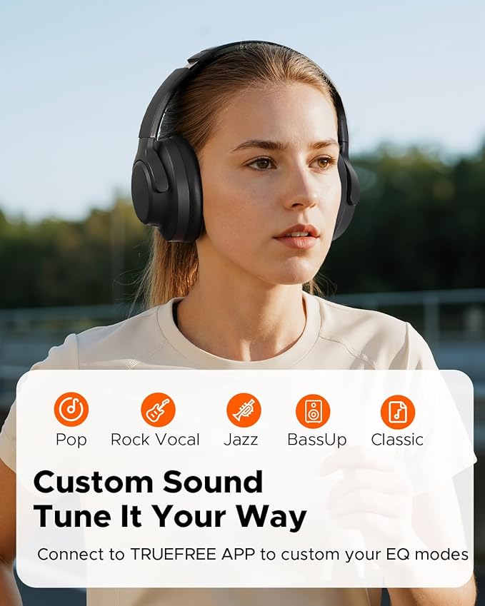 Truefree HF10 Hybrid Active Noise Cancelling Headphones, Wireless Over Ear Bluetooth 6.0 ANC Headset, 125 Hours Playtime, Spatial Audio, Deep Bass, App Custom EQ, Dual Connection, Comfort Fit Ear Cups
