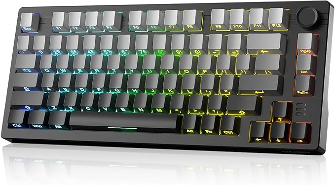 DAREU EK75PRO Wireless Mechanical Keyboard,75% Hot Swap Creamy Gaming Keyboard with Knob,RGB Backlit,Gasket Custom Structure,Side Printed PBT Keycaps,2.4Ghz/BT5.1/USB-C, for Win/MAC