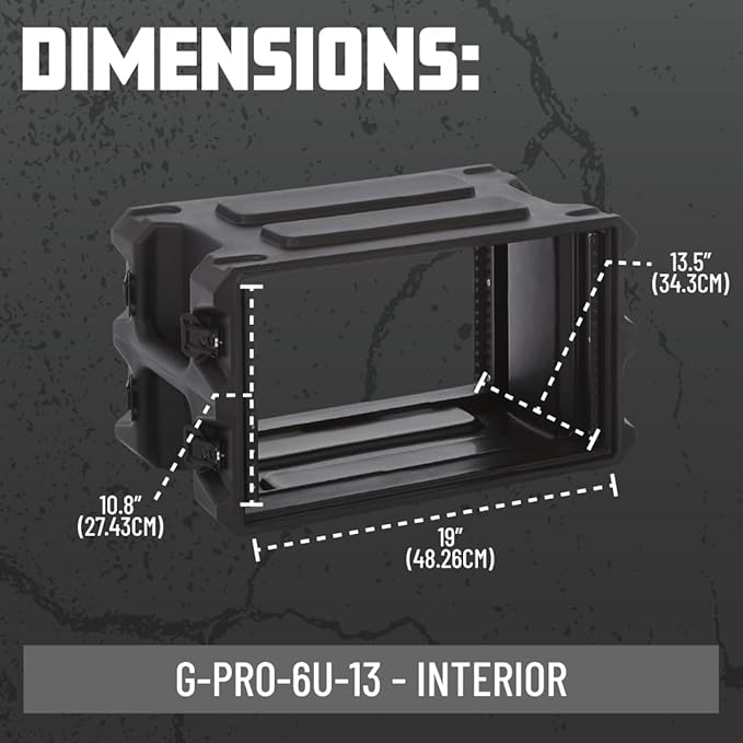 Gator Cases Pro Series Rotationally Molded 6U Rack Case with Shallow 13" Depth; Made in USA (G-PRO-6U-13)