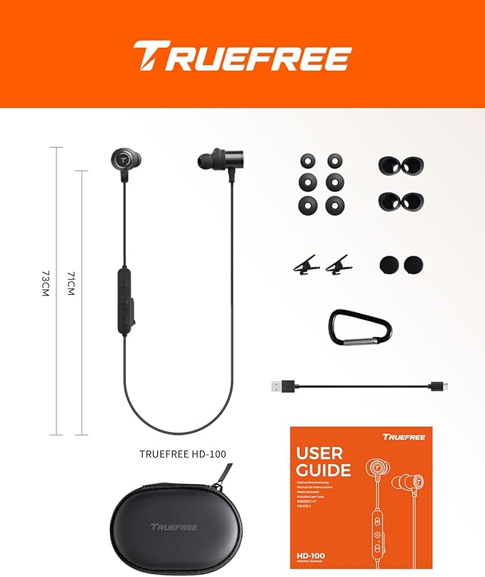 Truefree Wireless Earbuds, HD-100 Bluetooth 6.0 Sport Earphones, Magnetic Wireless Headphones, 11mm Driver Spatial Audio, IP67 Waterproof, 20H Playtime, AI Enhanced Calls, App Control, Dual Connection