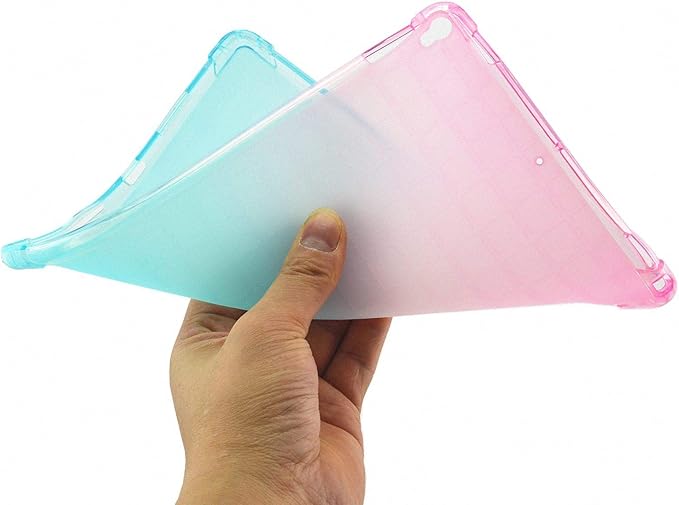 Translucent Frosted TPU Back Case for Apple iPad Air 3 (3rd Gen) 10.5" 2019 and iPad Pro 10.5" (2017) Gradient Color Impact Resistant Corner Protection Shockproof Cover, Pink & Green