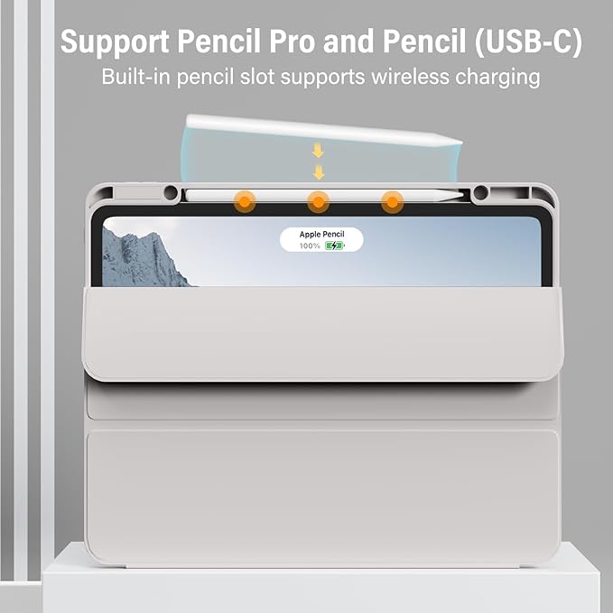 for iPad Pro 13 inch Case (M5/M4) 2025/2024, Slim Protective Cover with Pencil Holder, Soft TPU Back Cover, Trifold Stand, Auto Wake/Sleep, A2925 A2926 A3007 A3362 A3359 (Gray)